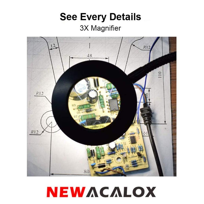 NEWACALOX LED 3X Magnifier, Flexible Gooseneck Magnifier Lamp Strong Magnet Base, Can Be Positioned to Hold The Magnifier Where You Want Hands Free - Image 5